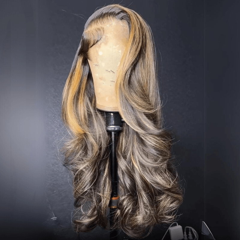 Blonde with Brown Highlights Lace Front Wig – 13x4 Glueless Human Hair Wig with Luxury Layers - Majesty Wig