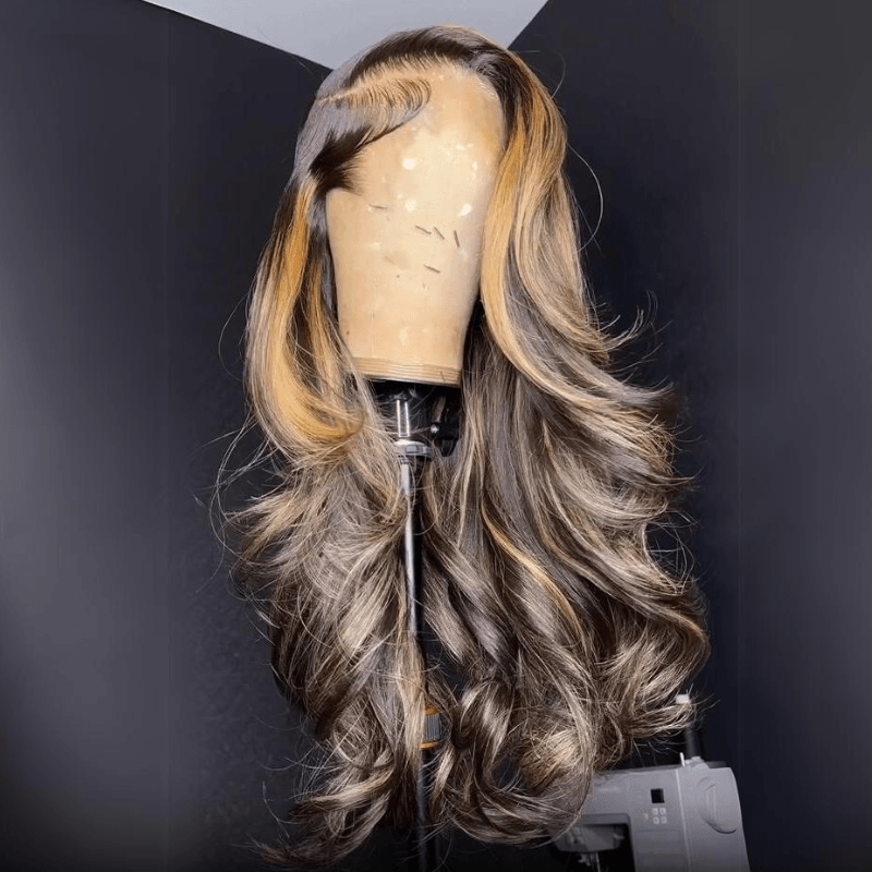 Blonde with Brown Highlights Lace Front Wig – 13x4 Glueless Human Hair Wig with Luxury Layers - Majesty Wig