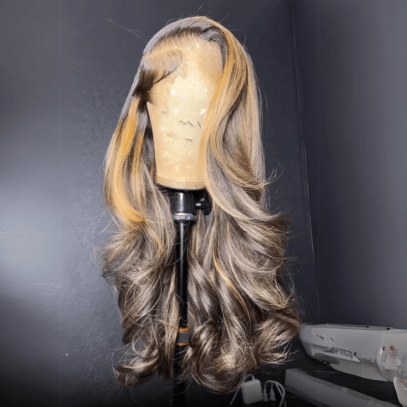 Blonde with Brown Highlights Lace Front Wig – 13x4 Glueless Human Hair Wig with Luxury Layers - Majesty Wig