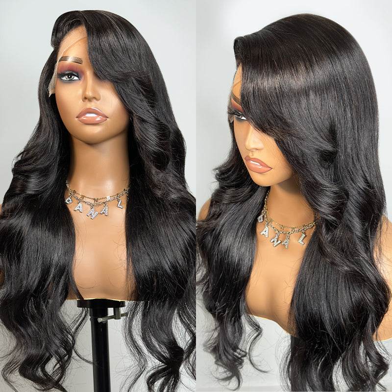 Body Wave Glueless Side Part Wig – 7x5 Lace Front with Side-Swept Bangs, Pre-Plucked Human Hair - Majesty Wig