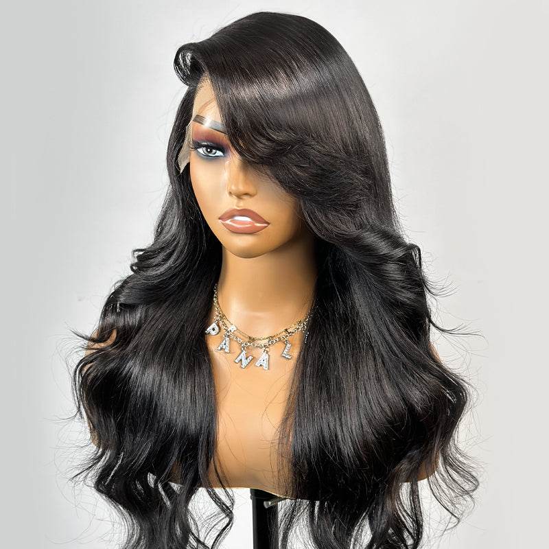Body Wave Glueless Side Part Wig – 7x5 Lace Front with Side-Swept Bangs, Pre-Plucked Human Hair - Majesty Wig