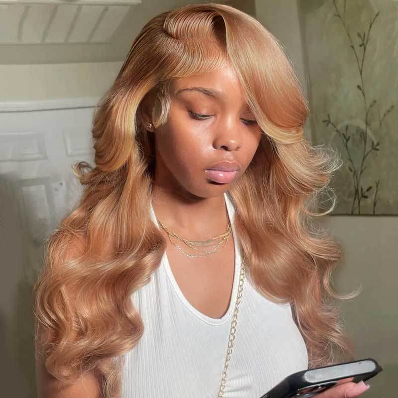 Body Wave Light Flaxen Brown Wig – 13x4 Lace Front, Glueless Human Hair, 250% Density for Women - Majesty Wig