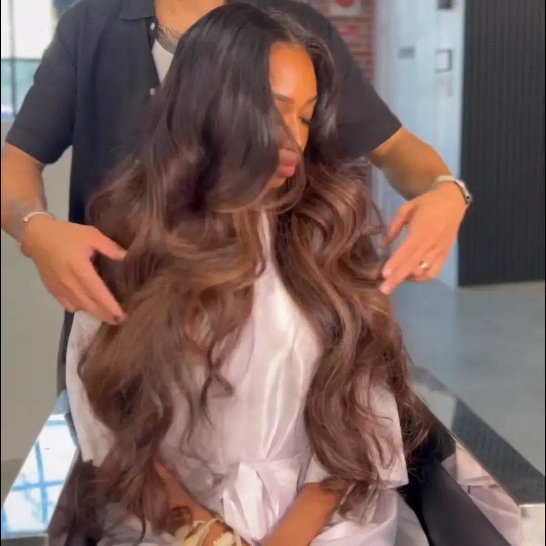 Chestnut Brown Highlight Glueless Body Wave 13x4 Lace Front Wig - Majesty Wig
