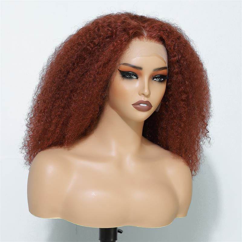 Copper Red Afro Kinky Curly Lace Front Wig – 100% Human Hair, 13x4 HD Lace, Glueless, 180% Density - Majesty Wig
