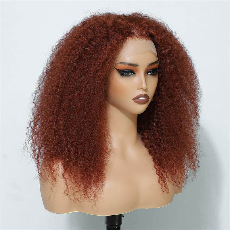 Copper Red Afro Kinky Curly Lace Front Wig – 100% Human Hair, 13x4 HD Lace, Glueless, 180% Density - Majesty Wig