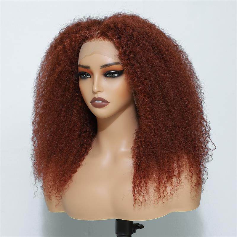 Copper Red Afro Kinky Curly Lace Front Wig – 100% Human Hair, 13x4 HD Lace, Glueless, 180% Density - Majesty Wig