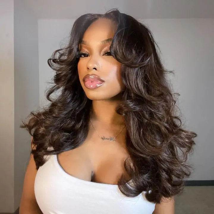Layered Body Wave Wig – Glueless Human Hair with Pre-Cut Lace & Curtain Bangs - Majesty Wig