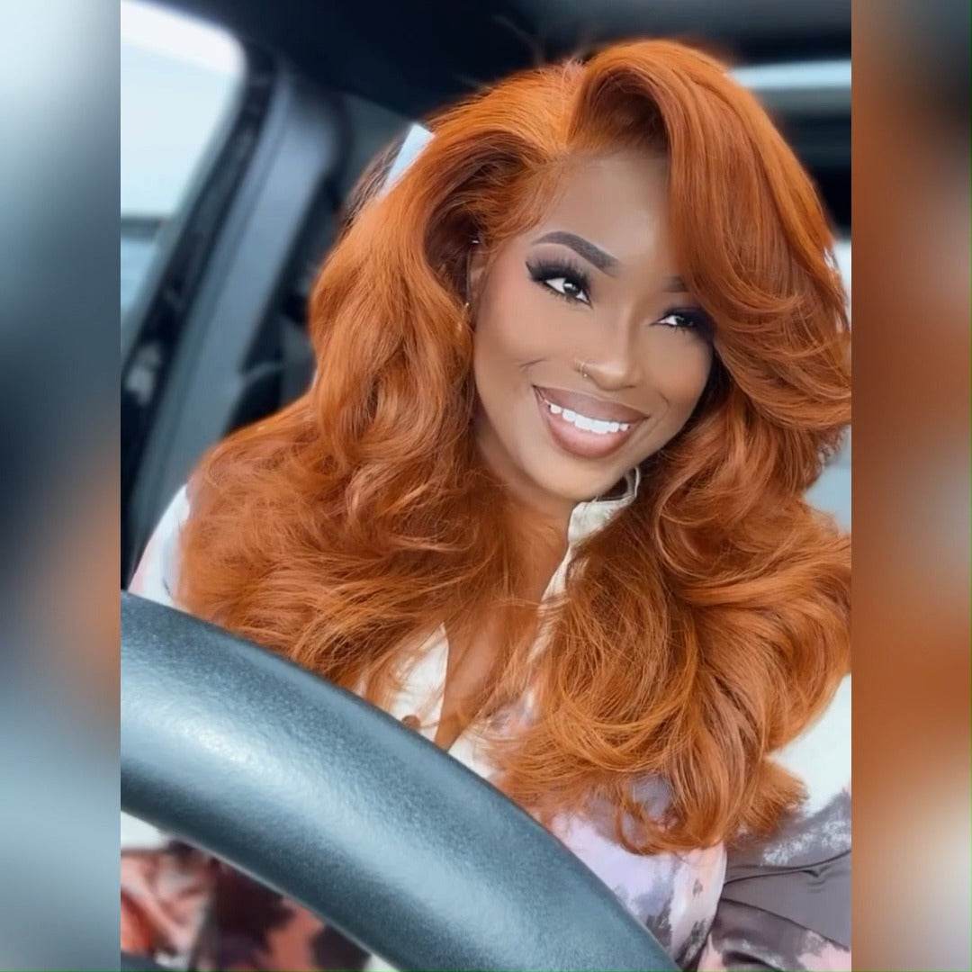 Orange Ginger Body Wave Wig – 13x4 HD Lace Front, 100% Human Hair, Pre-Plucked, 180% Density - Majesty Wig