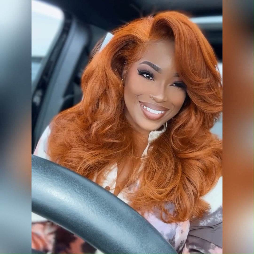 Orange Ginger Body Wave Wig – 13x4 HD Lace Front, 100% Human Hair, Pre-Plucked, 180% Density - Majesty Wig