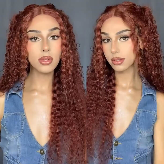 Reddish Brown Glueless Wig – 13x4 Lace Frontal & 8x5 Closure Human Hair Wig | Put On & Go Ready-to-Wear