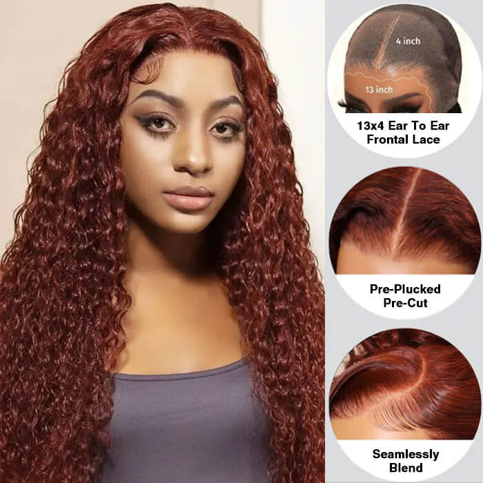 Reddish Brown Glueless Wig – 13x4 Lace Frontal & 8x5 Closure Human Hair Wig | Put On & Go Ready-to-Wear