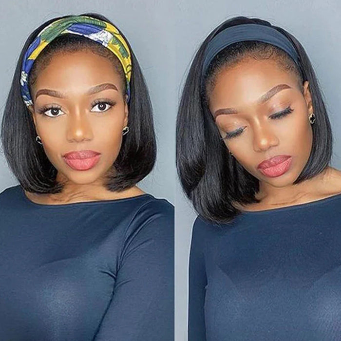 Straight or Curly Headband Bob Wig – 100% Human Hair Half Wig, 220% Density for Women