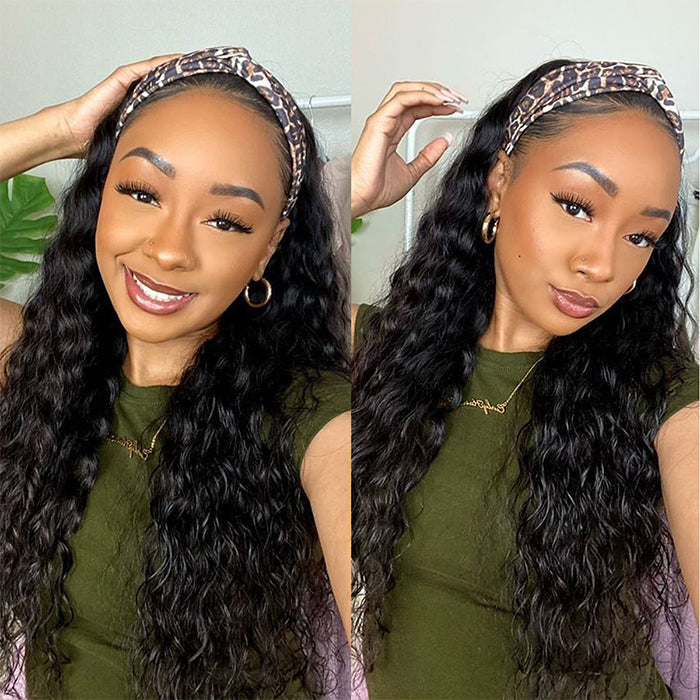 Water Wave Headband Wig – 100% Human Hair Natural Wave Glueless Half Wig for Women