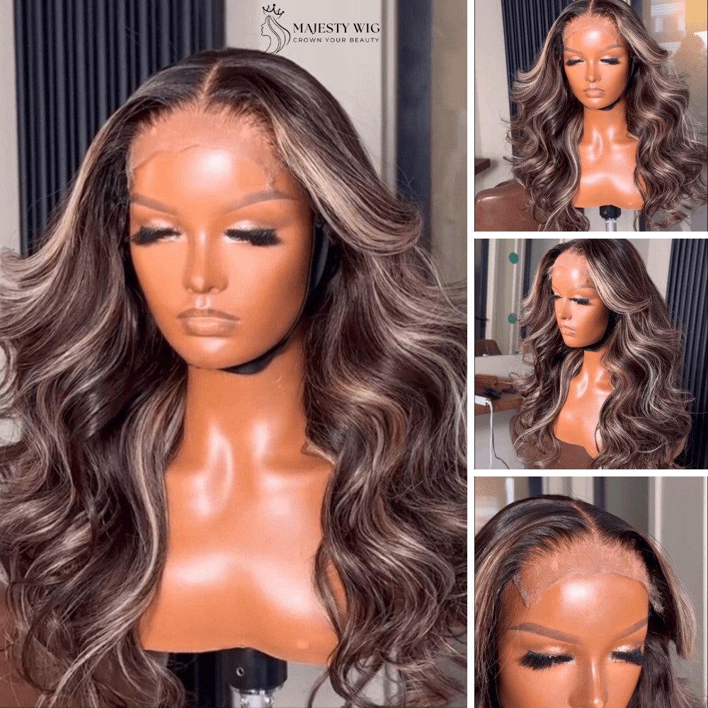 13x4 Transparent HD Lace Ash Blonde Highlight Wig - Majesty Wig - Majesty Wig