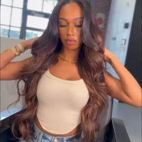 Chestnut Brown Highlight Glueless Body Wave 13x4 Lace Front Wig - Majesty Wig