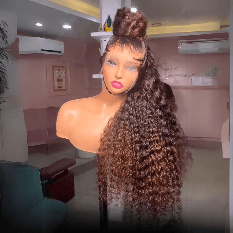 Dark Chocolate Brown Curly Wig – 13x4 Transparent Lace Front, Pre-Plucked Human Hair - Majesty Wig