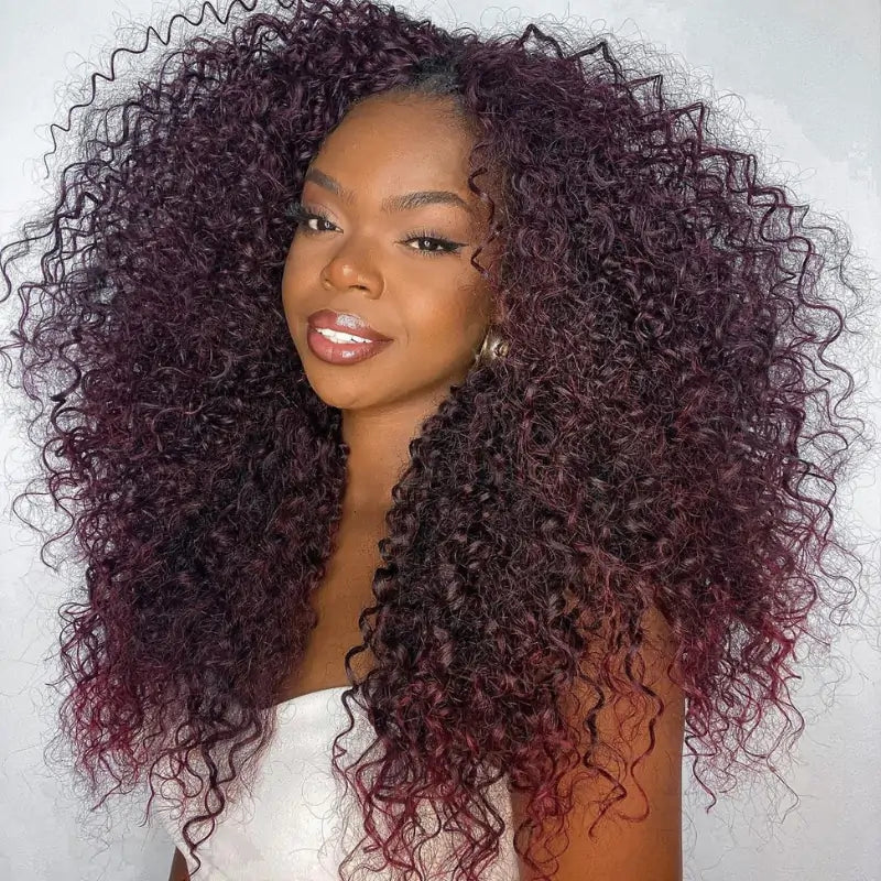 Deep Purple Curly Lace Front Wig – 13x4 Human Hair, 180% Density Dark Burgundy Wig for Women