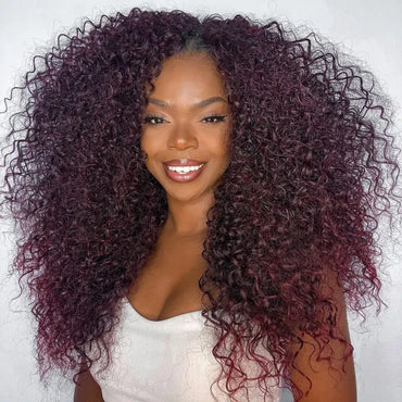 Deep Purple Curly Lace Front Wig – 13x4 Human Hair, 180% Density Dark Burgundy Wig for Women