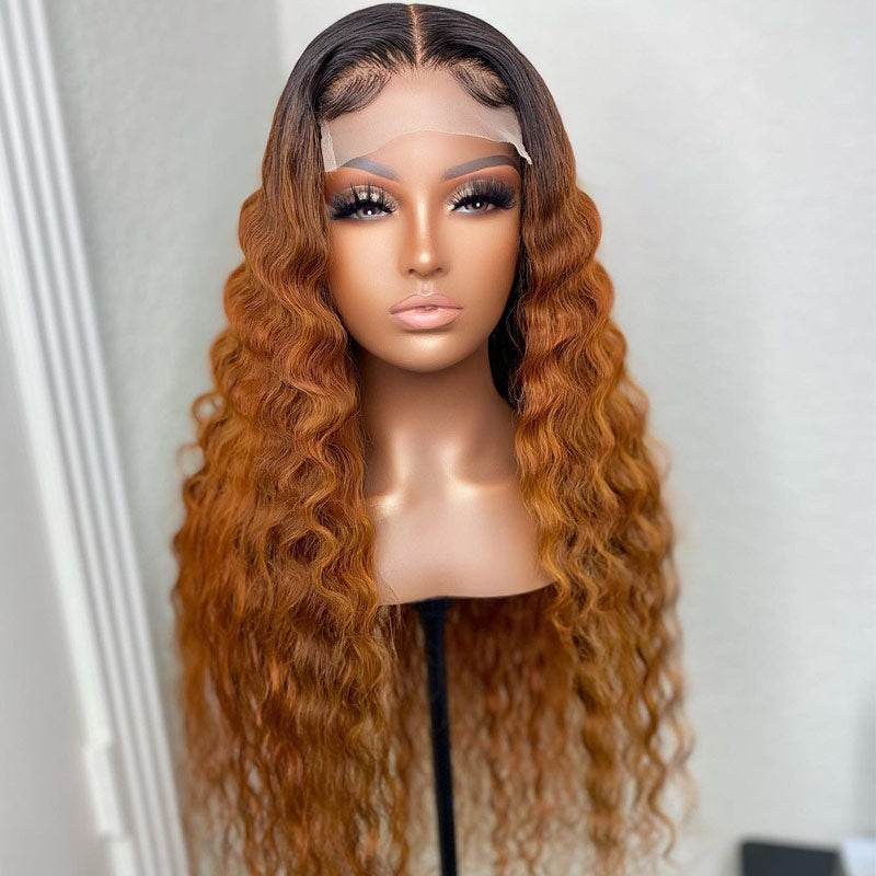 Glueless 5x5 Lace Closure Wig – Ombre Human Hair with Natural Loose Deep Waves & Crimped Texture - Majesty Wig