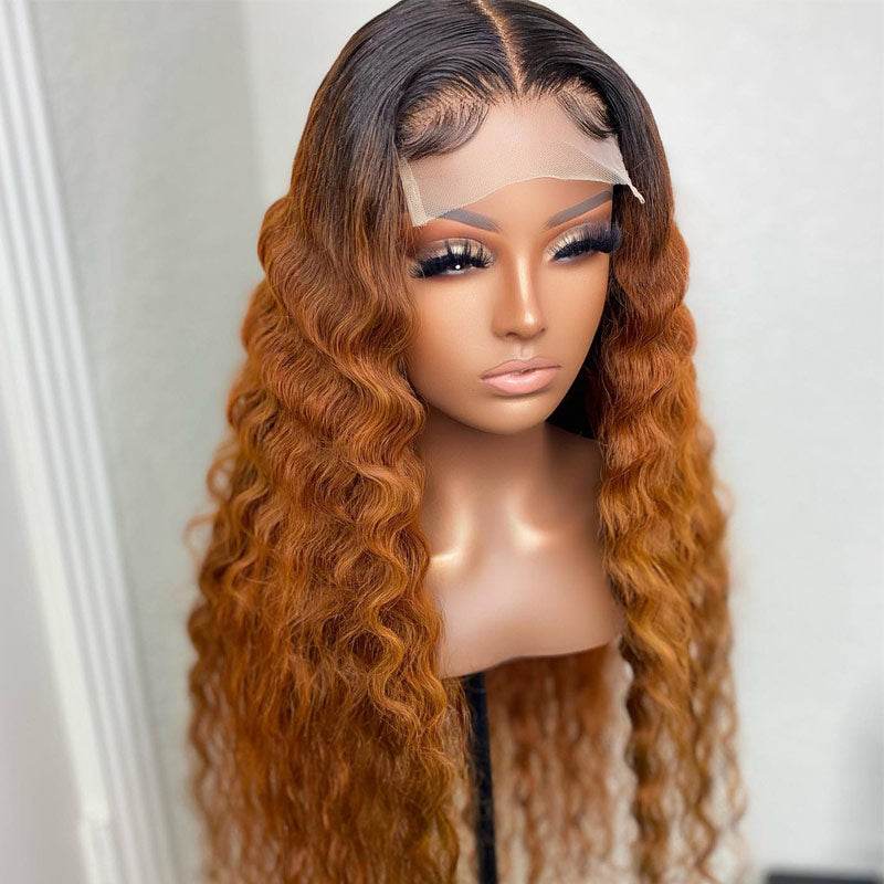 Glueless 5x5 Lace Closure Wig – Ombre Human Hair with Natural Loose Deep Waves & Crimped Texture - Majesty Wig