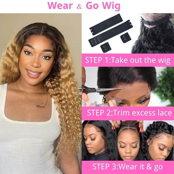 Glueless 5x5 Lace Closure Wig – Ombre Human Hair with Natural Loose Deep Waves & Crimped Texture - Majesty Wig