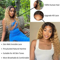 Glueless 5x5 Lace Closure Wig – Ombre Human Hair with Natural Loose Deep Waves & Crimped Texture - Majesty Wig