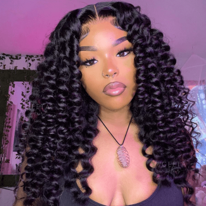 Glueless Bouncy Curly Lace Front Wig – 13x4 Transparent Pre-Plucked Human Hair Wig for Women - Majesty Wig
