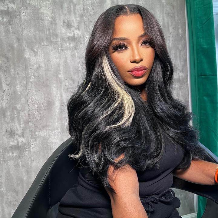 Grey Straight Wig with Black Highlights – 13x4 Lace Frontal Human Hair Wig - Majesty Wig