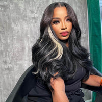 Grey Straight Wig with Black Highlights – 13x4 Lace Frontal Human Hair Wig - Majesty Wig
