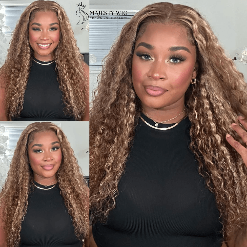 Honey Blonde Water Wave Lace Front Human Hair Wig - Majesty Wig