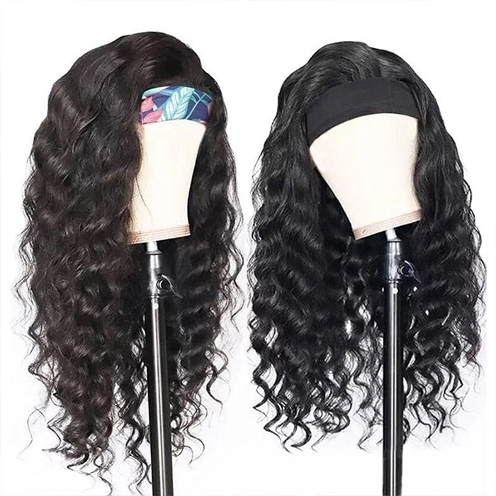 Loose Wave Headband Wig – 100% Human Hair, Glueless Wig with Multiple Headbands