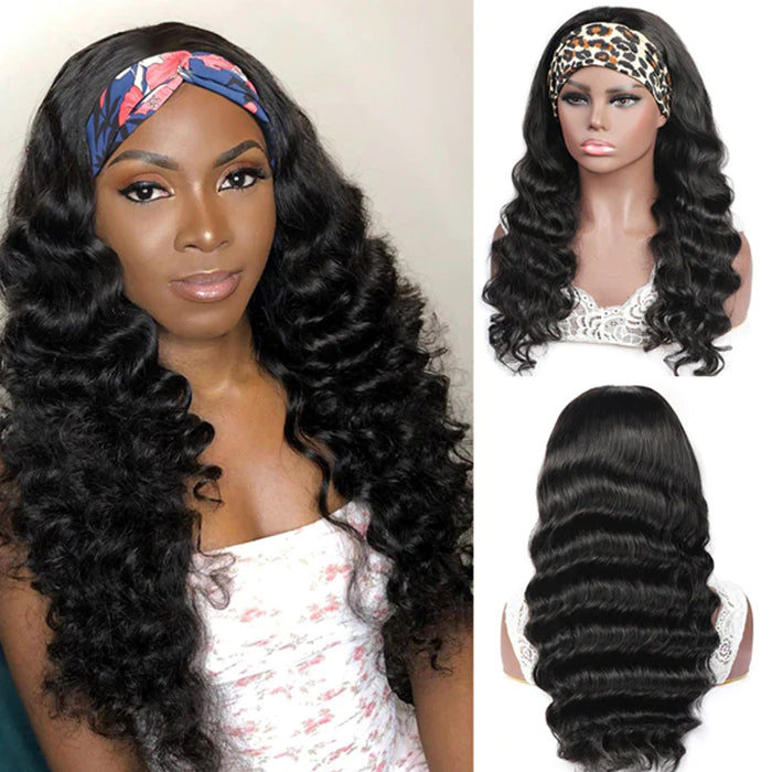 Loose Wave Headband Wig – 100% Human Hair, Glueless Wig with Multiple Headbands