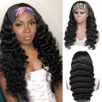Loose Wave Headband Wig – 100% Human Hair, Glueless Wig with Multiple Headbands