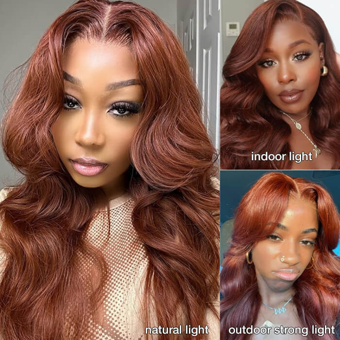Reddish Brown Glueless Wig – 13x4 Lace Frontal & 8x5 Closure Human Hair Wig | Put On & Go Ready-to-Wear