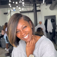 Short Brown Highlight Bob Wig – Side Part, Straight, Glueless Lace Front Human Hair, Pre-Plucked - Majesty Wig