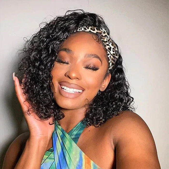 Straight or Curly Headband Bob Wig – 100% Human Hair Half Wig, 220% Density for Women