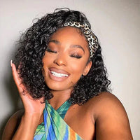 Straight or Curly Headband Bob Wig – 100% Human Hair Half Wig, 220% Density for Women