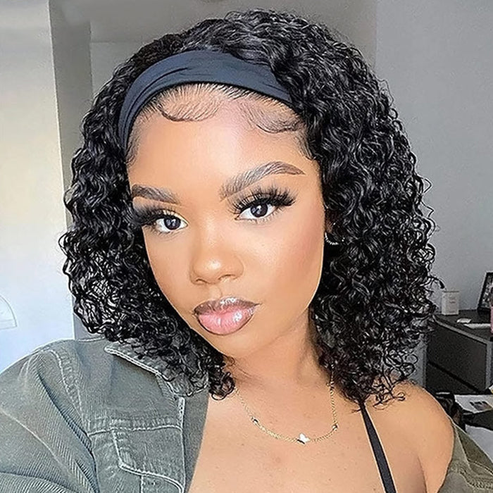Straight or Curly Headband Bob Wig – 100% Human Hair Half Wig, 220% Density for Women