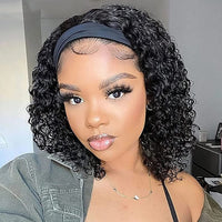 Straight or Curly Headband Bob Wig – 100% Human Hair Half Wig, 220% Density for Women