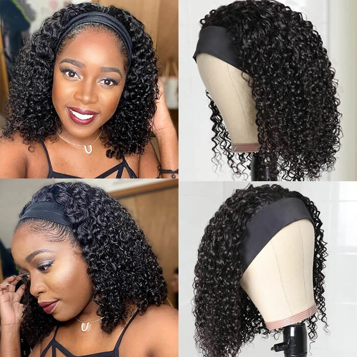 Straight or Curly Headband Bob Wig – 100% Human Hair Half Wig, 220% Density for Women