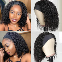 Straight or Curly Headband Bob Wig – 100% Human Hair Half Wig, 220% Density for Women