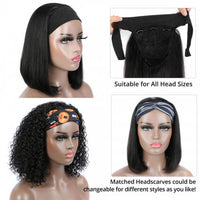 Straight or Curly Headband Bob Wig – 100% Human Hair Half Wig, 220% Density for Women