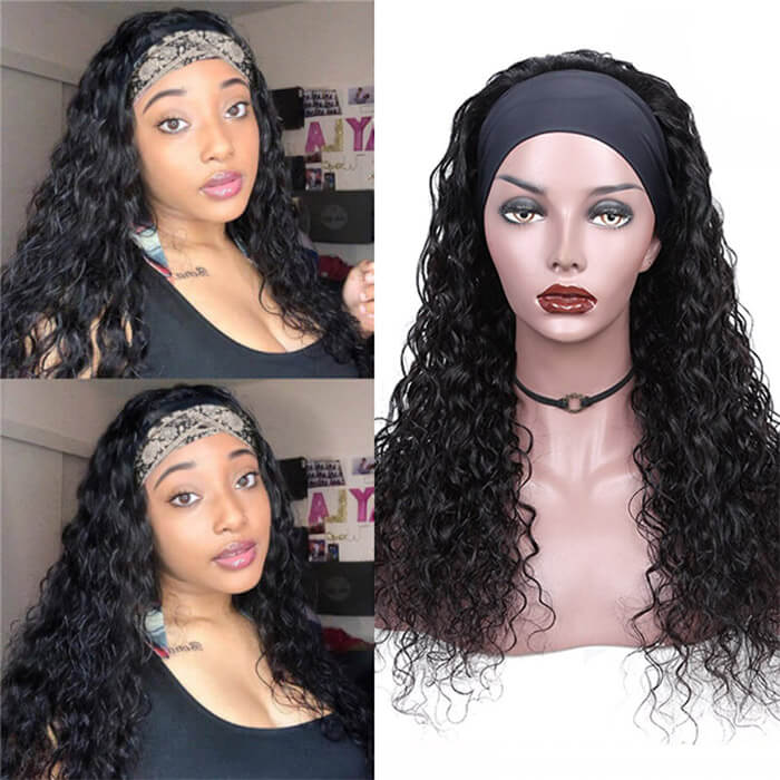 Water Wave Headband Wig – 100% Human Hair Natural Wave Glueless Half Wig for Women